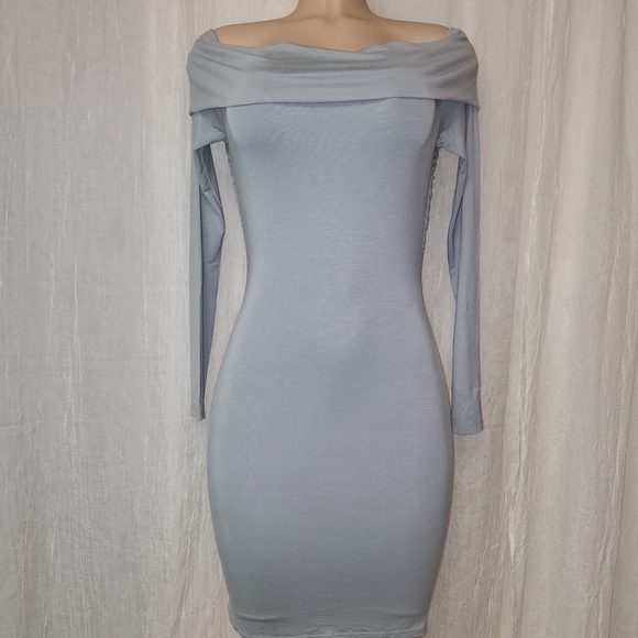 FASHION.NOVA NEW woman Size M Elegant Gray Off-Shoulder Dress - Picture 4 of 15